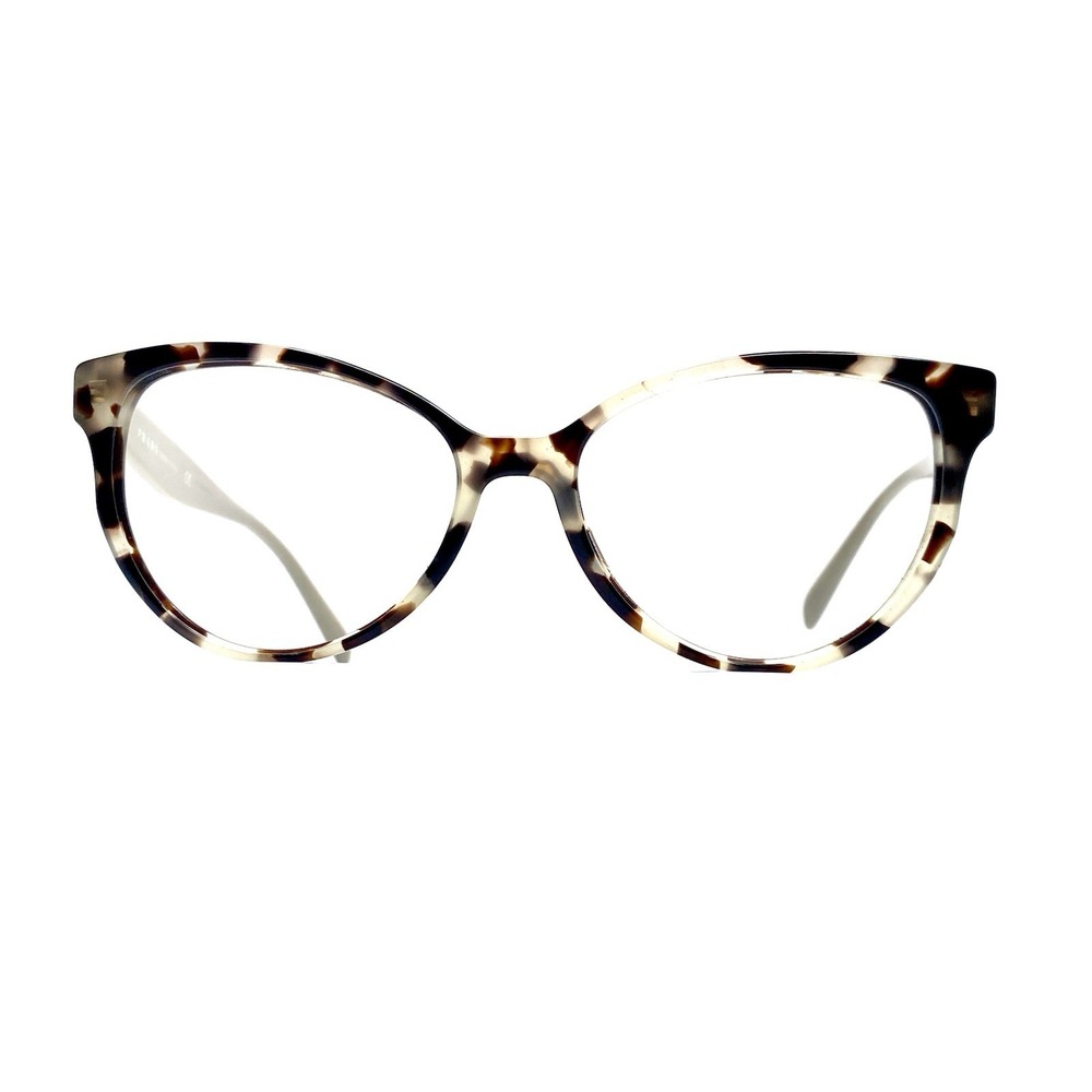 Prada Brown Beige Tan Gold Tortoise Cat Eye Oval Glasses Italy VPR 01U 54 17 140